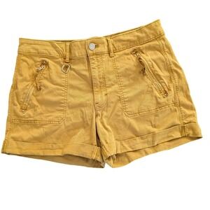 White House Black Market Mustard Yellow Mid Rise Utility Zip Pocket Shorts Sz 8
